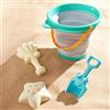 TLHWIN Giocattolo da Spiaggia con Secchio 4 Pezzi, Giocattolo da Spiaggia per Bambini con Secchio Pieghevole in Silicone, Pala e Stampi per la Sabbia. (Blue)