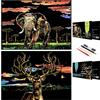 SiYear Scratch Painting Art Paper,Animal Series Scratchboard for Kids & Adults, Gifts&Arts Craft Kits with 4 Tools,Size:16''x11'' (Elephant & Deer)