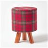 Homescapes - Sgabello motivi Tartan rosso piedi in legno, Tessuto, 32 x 32 x 42 cm