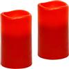 Flair Flower Candele a LED in vera cera a LED, tremolante, luce d'atmosfera, luce bianca calda, decorazione pilastro, grandi candele dell'Avvento, ghirlanda romantica, San Valentino, set da 2, rosso