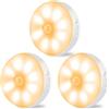 GONICVIN Luci con sensore, ricaricabile, senza fili, da parete, lampade notturne a LED, auto/on/off, scale, soggiorno, corridoio, armadio, cucina, sotto gli armadietti (confezione da 3, luce calda)