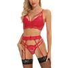 RSLOVE Set di Biancheria Intima da Donna con Reggicalze Reggiseno Sexy e Slip in Pizzo Babydoll Body Rosso M