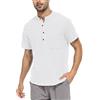 WAZZAP Uomo Camicia Lino di Cotone Henley Shirts con Bottoni Estate Casual Manica Corta Spiaggia Hippie Shirts