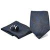 Sweet Leaf Cravatta da uomo, Fazzoletto da Taschino e Gemelli Blu Scuro Paisley - 100% seta - Classico, Elegante e Moderno - (Confezione Regalo, ideale per un matrimonio, con un abito)