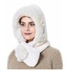 SHTGOI Sciarpa con cappuccio in pelliccia sintetica 2 in 1, set di sciarpe, cappello in pelliccia e sciarpa con sfere di peluche, antivento, con sciarpa, cappello termico, per donna, ciclismo, sci