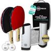 NIRBUN Set Ping Pong con Rete Estensibile - Pale Ping Pong Professionale - Palline Pong 3 Stelle - Rete Ping Pong Regolabile Tavolo - Ping Pong Set Portatile (Set 2 giocatori)