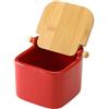 BAKAJI Barattolo Contenitore in Ceramica con Tappo in Legno di Bambu per Sale Zucchero Caffe Saliera Zuccheriera 0,7lt Design Moderno Dimensione 12 x 12 x 11 cm (Rosso)