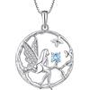 FJ Collana con ciondolo a forma di angelo custode, in argento Sterling 925, da donna, con pietra portafortuna, con zirconi, idea regalo per donne e ragazze, Gemma, Acquamarina