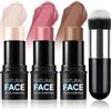 Ceboic 3 Pezzi Contouring Viso Stick, Bronzer Blush, Contour Highlighter, Bacchetta di Bellezza per Fard, Impermeabile Leggero Trucco, Illuminante, Finitura Naturale Liscia A Lunga Durata