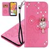 IMEIKONST Embossed Caso per Samsung A71 Owl Glitter Sparkly Shockproof Custodia a Libro in Pelle PU Portafoglio Flip Stand Card Slots Magnetic Protettiva Cover for Samsung Galaxy A71 Owl Pink YK