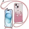 Phoona Cover Magnetica Glitter per iPhone 15 con Cordino, [Compatibile con MagSafe], Brillantini Sottile Lucida TPU Silicone Custodia per iPhone 15 Morbido Antiurto Cover, Rosa