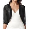 MODSGUE Bolero da donna a maniche corte, aperto, in rete trasparente, in tulle satinato, boleros in pizzo con fiori, colletto alto ed elegante Shrug, Nero , S