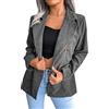 MODSGUE Giacca da donna a doppio petto in velluto a maniche lunghe, da lavoro, ufficio, casual, da donna, con cappuccio, grigio scuro, M