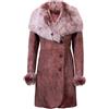 Infnity Leather Cappotto da Donna in Pelle di Montone Merino Shearling Marrone Caldo con Collo Toscano L