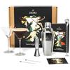 Cocora Martini Cocktail Set Regalo | Set Barman da 8 Pezzi | Kit Cocktail | Shaker Cocktail | Dosatore Cocktail | Bicchieri Cocktail | Cucchiaio Cocktail | Idea Regalo | Eco Friendly (Silver)