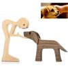 RHQFDM Fatta a Mano Scultura in Legno per Cani Scultura in Legno per Cani Scultura in Legno per Animali Domestici Decorazioni in Legno Intagliato per Gli Amanti dei Cani（Uomini e Cani