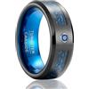 SOXEMAN Fascia Guardian Line - Anello Nuziale in Tungsteno Nero Larghezza 8mm con Zirconia Blu (Misura USA) | Nero con Drago Nero Traforato su Base Blu | Misura USA 9 (59,4 mm)