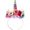 Nishine Cerchietto per capelli con corno di unicorno glitterato e camelia, fascia per capelli con fiore, tiara per feste di compleanno (arcobaleno)