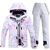 HOTIAN Giacca da Sci e Pantaloni da Donna, Tuta da Sci Invernale Calda, Set Impermeabile Antivento per Snowboard, 304+WT, XL