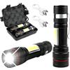 GAOUTO Torcia a LED, 2 pezzi, 2000 lumen, luce laterale COB estremamente luminosa, mini torcia USB ricaricabile con scatola di plastica, 3 modalità, portatile IPX5, impermeabile, per attività all'aperto,