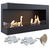 KRATKI Delta 900 Caminetto ad angolo sinistro a bioetanolo + ciottoli 2 kg + imbuto | Per montaggio a parete o ad incasso l Biocontenitore 0,5 l, TÜV | Acciaio, 48 x 90 cm, vetrificazione, nero