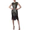 KBOPLEMQ Costume da donna anni '20, stile vintage anni '20, stile vintage anni '20, elegante, con frange, glitter e paillettes, con scollo a V, abito lungo, O nero., S