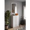 Lux Armadio multiuso basso con 2 ante e 5 ripiani bianco laccato e rovere, 70x35x111 cm