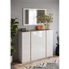 Lux Armadio multiuso basso con 4 ante e 10 ripiani bianco laccato e rovere, 140x35x111 cm