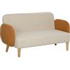 HOMCOM Divano 2 Posti Stile Nordico in Tessuto con Braccioli, Divanetto 2 Posti con Imbottitura di 21 cm Gambe in Legno per Soggiorno, Salotto, Casa e Ufficio, 138x73x74 cm, Crema e Arancione