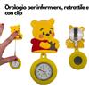 Orologio da Infermiere a Tema Winnie the Pooh, Retrattile, con Clip e Lancette Fluorescenti
