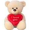 Lifestyle & More Orsetto di peluche con fiocco e scritta I Love You 30 cm grande orso di peluche morbido e vellutato