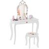 COSTWAY Toeletta Trucco per Bambina, Specchiera per Ragazzi in Legno, Postazione Trucco Robusto 2 in 1 con Cassetto, Sgabello e Specchio Staccabile, 3 Anni, 72 x 36 x 106 cm, Bianco