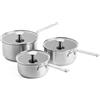 KitchenAid Stainless Steel Set Pentolini Antiaderenti in Acciaio Inox con Coperchio, Senza PFAS ceramica antiaderente, Adatti a Tutti i Tipi di Fornelli, Induzione, Lavastoviglie, 16/18/20 cm, Argento