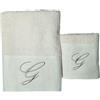 Ischia Tessile Ricami De Vivo Coppia di Asciugamani Personalizzati in Spugna Balza Lino Idrofilizzata con Iniziale - 100% Cotone - Asciugamani Bagno WC - Lavabile in Lavatrice