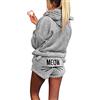 Winmany Pigiama da donna con ricamo gatto 2 pezzi inverno carino ragazze indumenti da notte con cappuccio orecchie di gatto accappatoio a maniche lunghe pantaloncini in pile tuta tuta, Grigio chiaro, S