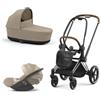 Cybex Platinum - Cybex Trio Priam 4.0 Cozy Beige Telaio Chrome Brown con Cloud T Plus