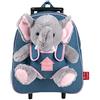 PERLETTI Trolley Peluche Elefantino da Bambino Bambina 3 4 5 Anni - Zainetto Scuola Asilo Bimba Bimbo con Ruote e Spallacci - Borsa da Viaggio Effetto Jeans - 28x32x11 cm (Elefante)