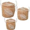 AlexandreHouse SET 2 PORTARROPAS MIMBRE C/TAPA NATURAL DECO. HOJA BLANCA_°42X50+°35X39CM