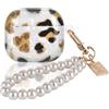 DiyGody Custodia Compatibile con Airpods 4 Generazione con Portachiavi in Perla, Cover Protettiva con Disegno di Conchiglia Scintillanti per Donne,Case in TPU AntiGraffio Antiurto Antipolvere-Leopardo