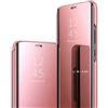 HAOYE Cover per Xiaomi Redmi Note 13 Pro+ Plus 5G, Premio PC/PU Custodia con Specchio, Smart View Mirror Flip Case, Clear View Standing Flip Cover con Supporto Pieghevole. Oro Rosa
