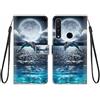 KARTXITAI Cover Compatibile con Motorola One Macro PU Pelle TPU Silicone Portafoglio Magnetica con Disegni Motivo Animale Flip Custodia in Libro Slot Schede Custodia-Delfini,mare,luna,cielo