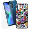 Ikiiqii Custodie per TCL 20 R 5G T767H Cover Black Morbido Silicone TPU Skin Bumper Custodia Case Pelle+ 9H Durezza Vetro Temperato Pellicola Film Schermo -Cartoon parodia-40