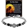 FANCIBAND Regali Papà Bracciale Uomo Acciaio e Pietre Naturali per il Mio Papa Bracciale per il Papà Compleanno Natale Regalo Festa Del Papa Anniversario, con Decorazione a Testa di Leone