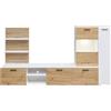 AVANTI TRENDSTORE - Mezzenile - Parete attrezzata elegante in legno laminato nel colore quercia Artisan/bianco con colonna, mensola a muro e mobile TV. Dimensioni LAP ca. 250x135x38 cm