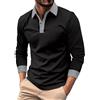 Generic Camicia Uomo Elegante Tinta Unita con Bottoni Casual a Maniche Lunghe Primaverili Autunnali alla Moda Polo da Uomo T Shirt Uomo Bianca (Black, XXXL)