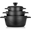 briebe Set Pentole Induzione Batteria 6 Pezzi, 3 Casseruola, Alluminio Pressofuso, Antiaderente ILAG GRANITEC senza PFOA, Coperchi in Vetro, Guanti in Silicone, Vetroceramica, Gas, Forno, MGK-18S