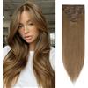 S-noilite Extension Capelli Veri Clip, 8 Pezzi 18 Clips Extension Clip Capelli Veri, 100% Remy Human Hair Extension Clip Capelli Umani, Naturali Extension Capelli Veri, 70CM 70g Marrone Chiaro #6