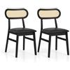 HOMASIS Set di 2 Sedie Sala da Pranzo, Sedie Cucina con Schienale in Rattan, Sedia Imbottita in Ecopelle, Gambe in Legno Massello per Soggiorno, Salotto, Portata di 180 kg, 49 x 48 x 79 cm (Nero)