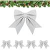 Wolkstello Fiocchi Albero di Natale Argento, 5 Pezzi Grande Fiocchi Natalizi, Fiocchi Natalizi Glitterati, Fiocco Natalizio per Albero di Natale Ghirlanda Scatole Regalo Matrimonio