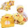 RUNGQIANY Bambole Reborn Maschio - 22 pollici Realistico bambole reborn Regali di giocattoli per bambini e bambine Bambola con Animali di Peluche Gialli, Vestito con Cappuccio Giallo Regali di Natale